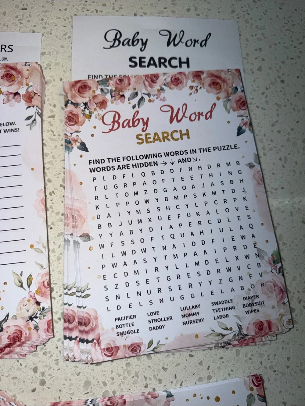 Baby Shower Game Kit — Pink and Gold Floral Party Pack